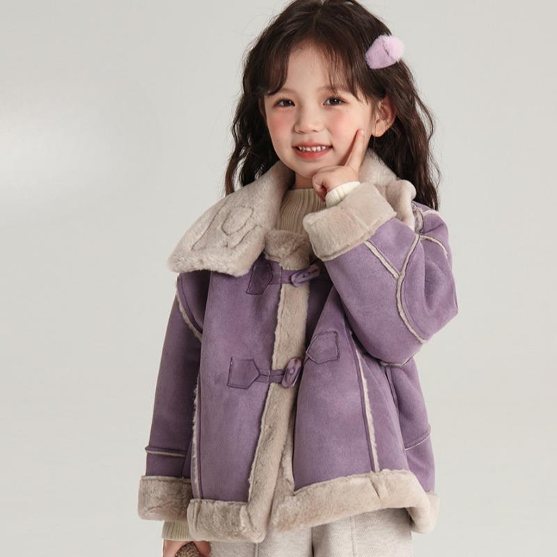 Winter Neuer Mädchen Fleecegefütterter Verdickter Mantel