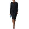 Elegantes einfarbiges Faltenkleid für Damen mit taillierter Taille, Rundhalsausschnitt und Cut-out