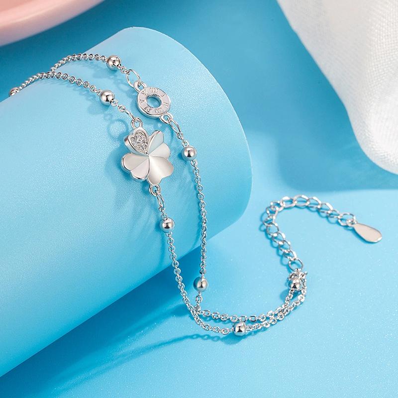 Clover Double Layer Bracelet Luxury Romantic Bracelet Gift for Girlfriend and Best Friends Fashionable 925 Silver Jewelry KOFSAC