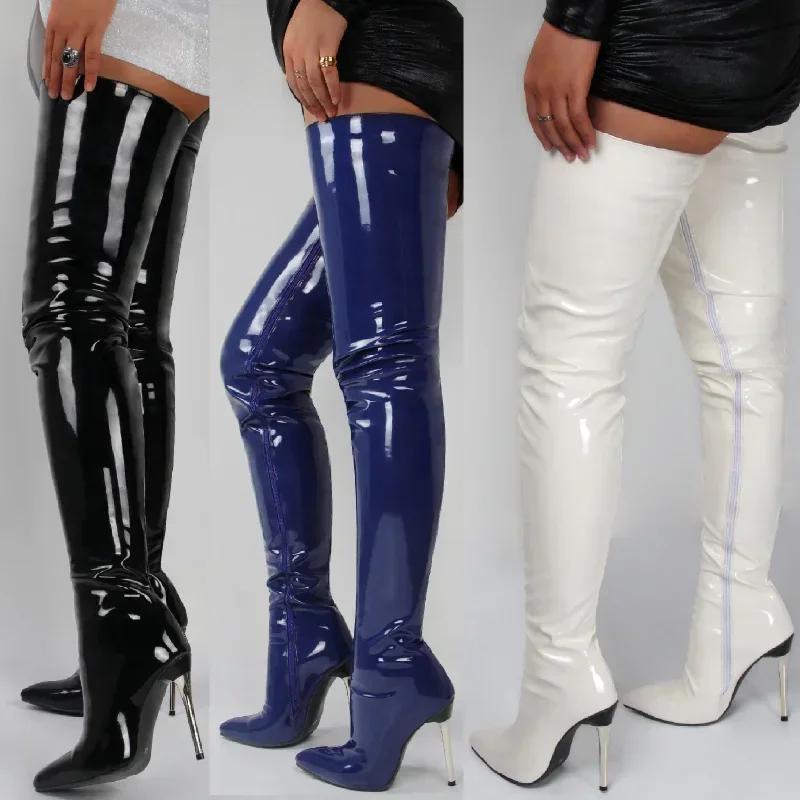 Patent Leather Over The Knee Boots Ladies High Heels 2025 New Large Size Sexy Thigh High Boots Stiletto Women Boots Botas Mujer