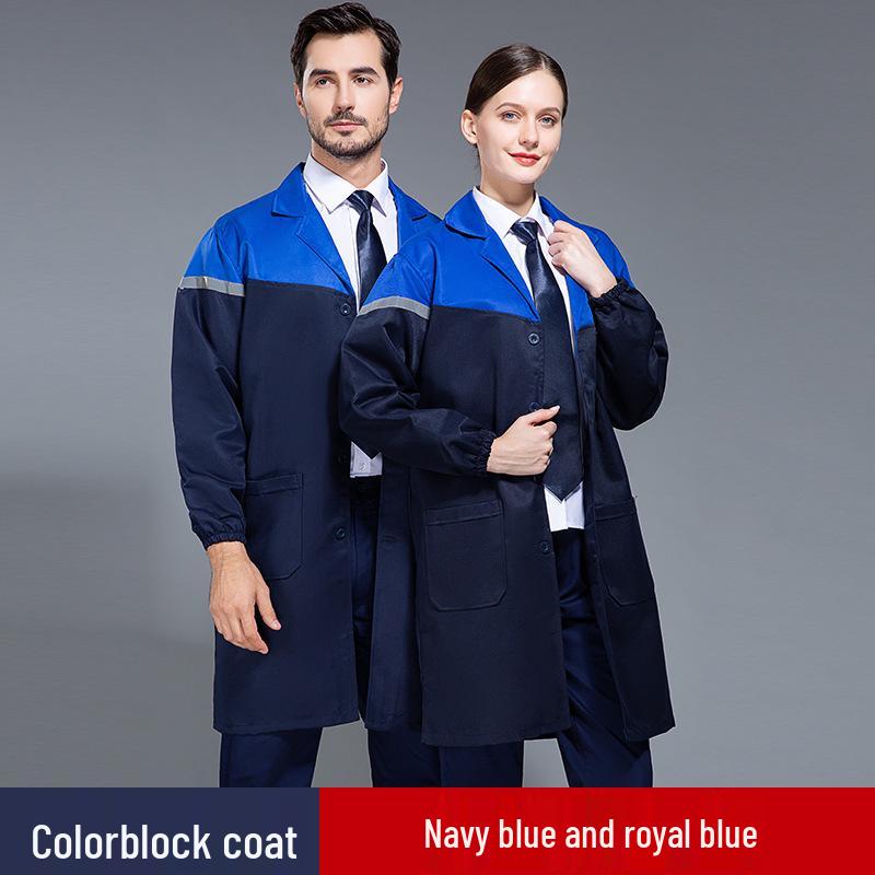 Custom Blue Color Block Workwear Coat: Durable, Wear-Resistant, Cotton Uniform for Movers and Warehouse Use