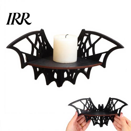 Wooden Corner Storage Rack Halloween Bat Shelf, Black Wall Mounted Candle Holder Stand, Decorative Mount Gothic Decor Display for Home Party,