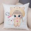 Cute Girl and Cat Pillowcase Decor Cartooncute Children Cushion Cover for Sofa Home Super Soft Peach Skin Pillow Case 45x45cm