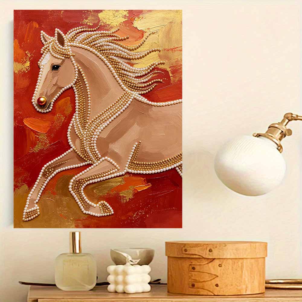 Majestic Horse Pearl Kit 5D DIY Round Rhinestone Art Craft for Adults Home Wall Decoration Beginner Friendly Frameless