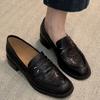 Sheepskin version~ retro leather round head thick heel one-pedal loafers women's British commuting versatile single shoes small leather shoes