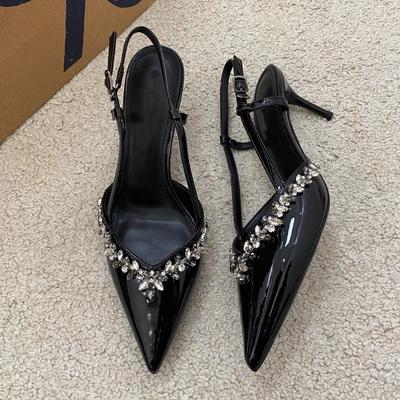 YX High Heels French 2025 New Rhinestone Pointed Temperament High Heels Bag Head Empty Word with Sandals Sexy