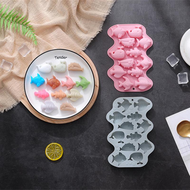 12 Cavity 3D Marine Fish Silicone Chocolate Mold Mix Animal Candy Biscuit Jelly Ice Cube Making Cake Decoration Baking Tool Diy