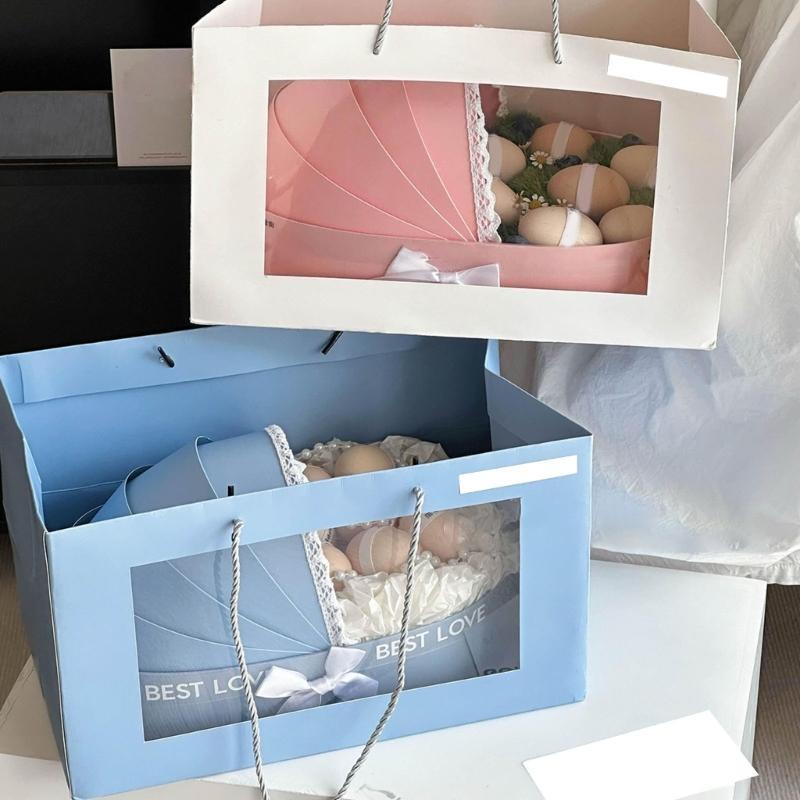 Elegant Reusable Paper Flower Arrangement Basket Baby Shower Present Wrapping Box Weeding Celebration Decoration