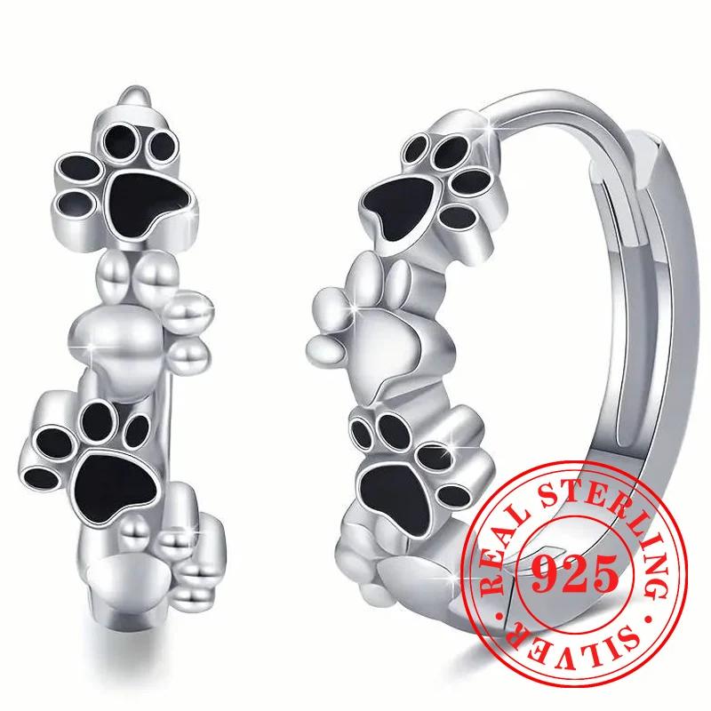 Sweet Shiny White CZ Heart Pierced Earrings for Girls  Sterling Silver Cute Pet Paw Prints Jewelry Daily Party Jewelry