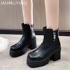 Platform Women Ankle Boots Crystal Leather High Heels Fad Shoes Designer Motorcycle Boots 2025 Trend Chunky Pumps Botas Mujer