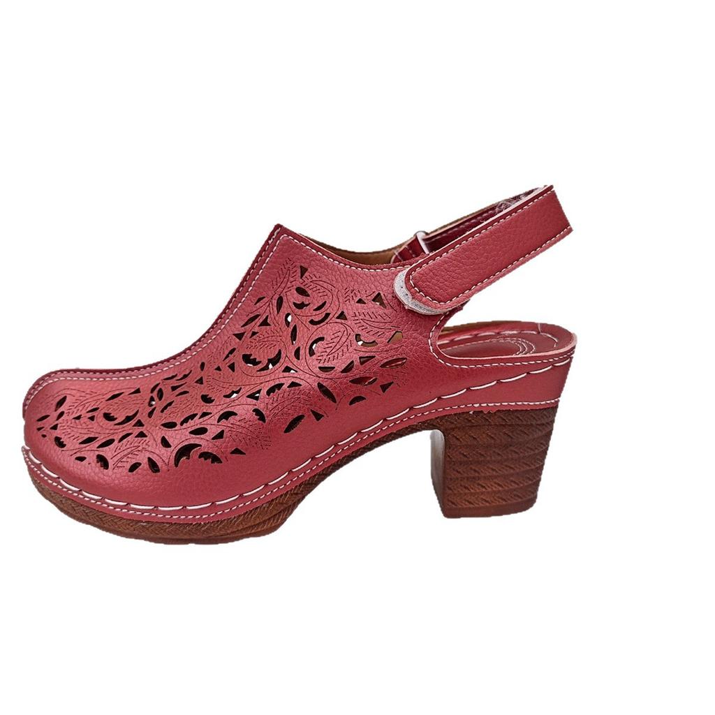 Mode Damen High Heel Hollow Sandalen Sommer Große Größe Bequeme Zehensandalen für Damen Lässig Pendeln Leder Römersandalen Neu