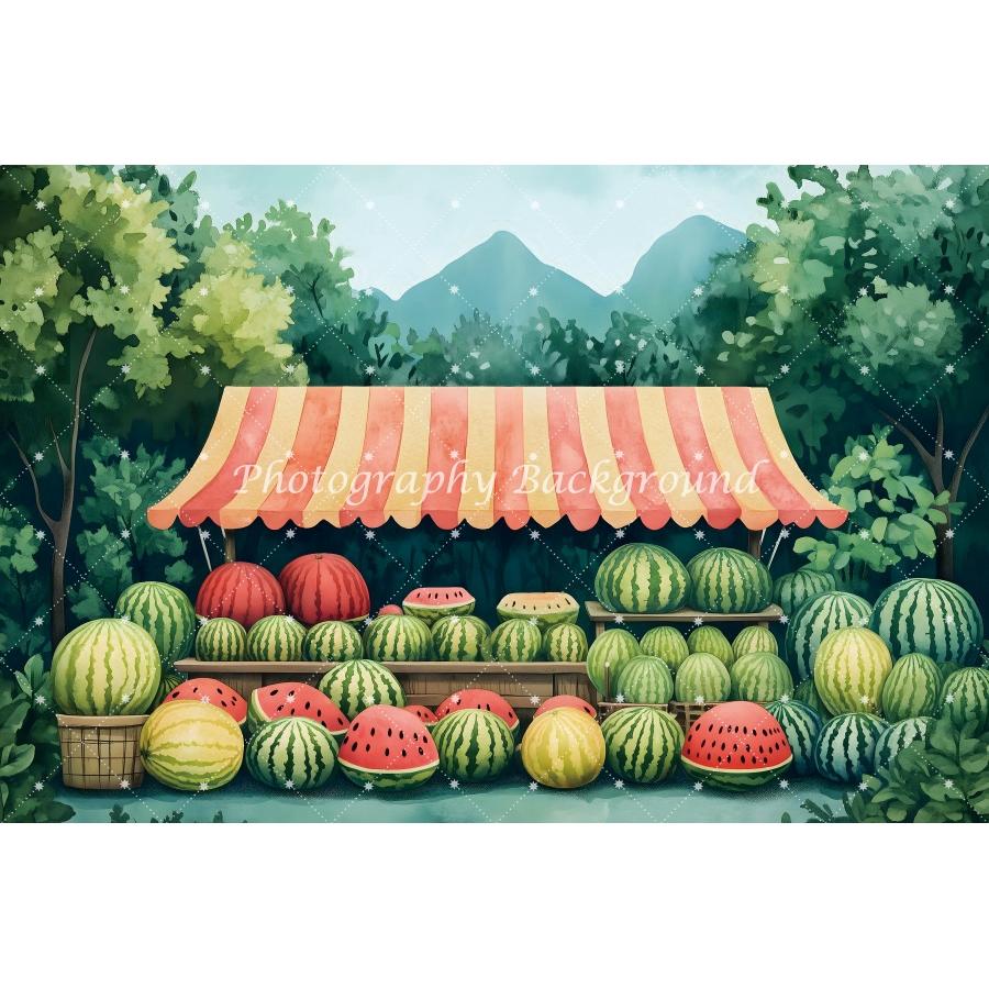 Fruit Cart Garden Photography Background Watermelon Strawberry For Summer Kids Portrait Baby Shower Party Backdrop Decoration