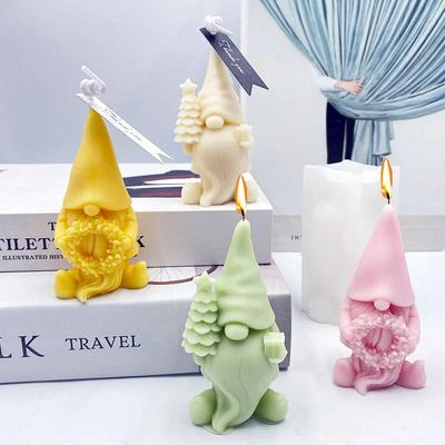 Christmas Dwarf Silicone Candle Mold Holding Flower Basket Christmas Tree Old Man Portrait Plaster Resin Cast Molds Holiday Gift