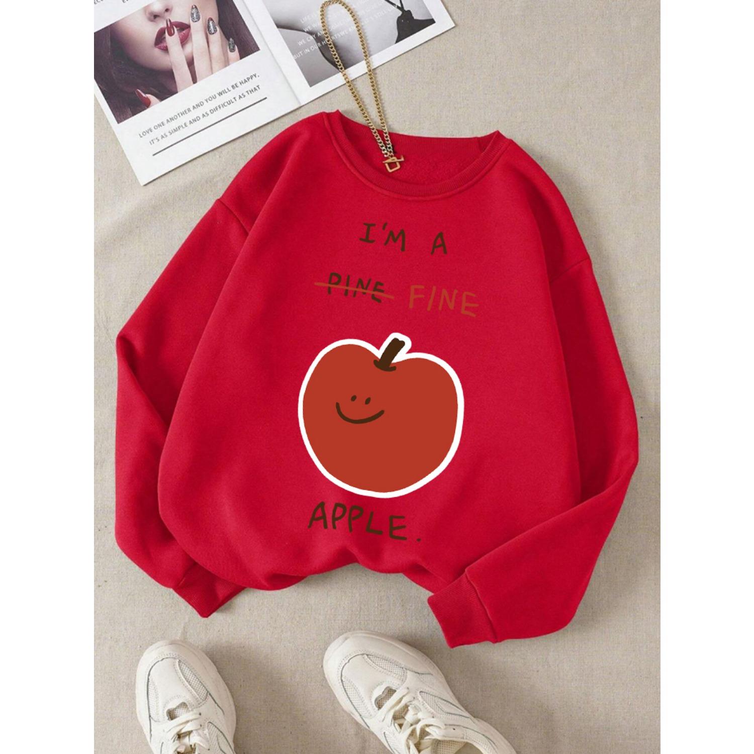 

Тонкие свитшоты с принтом яблок, парные, свободные, оверсайз, уличная одежда, с круглым вырезом, флисовый спортивный костюм, универсальные, Y2K, женская одежда S