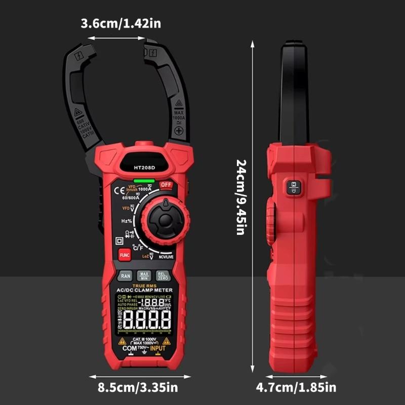 HT208D High Precised Clamp Meter Multimeter for Measuring Current Voltages and Frequency with Duty Cycle Functionality