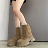 Leather Version! 2025 New Retro Style Platform Knight Boots Women's Thick Heel Medium Boots Slim Pile Medium Boots