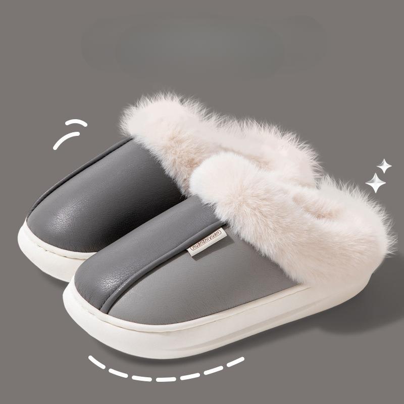

Зимние теплые домашние меховые женские тапочки роскошные водонепроницаемые плюшевые туфли из искусственной кожи для пар из хлопка для дома и спальни на плоской подошве пушистые тапочки 44-45(fit 42-43) серый