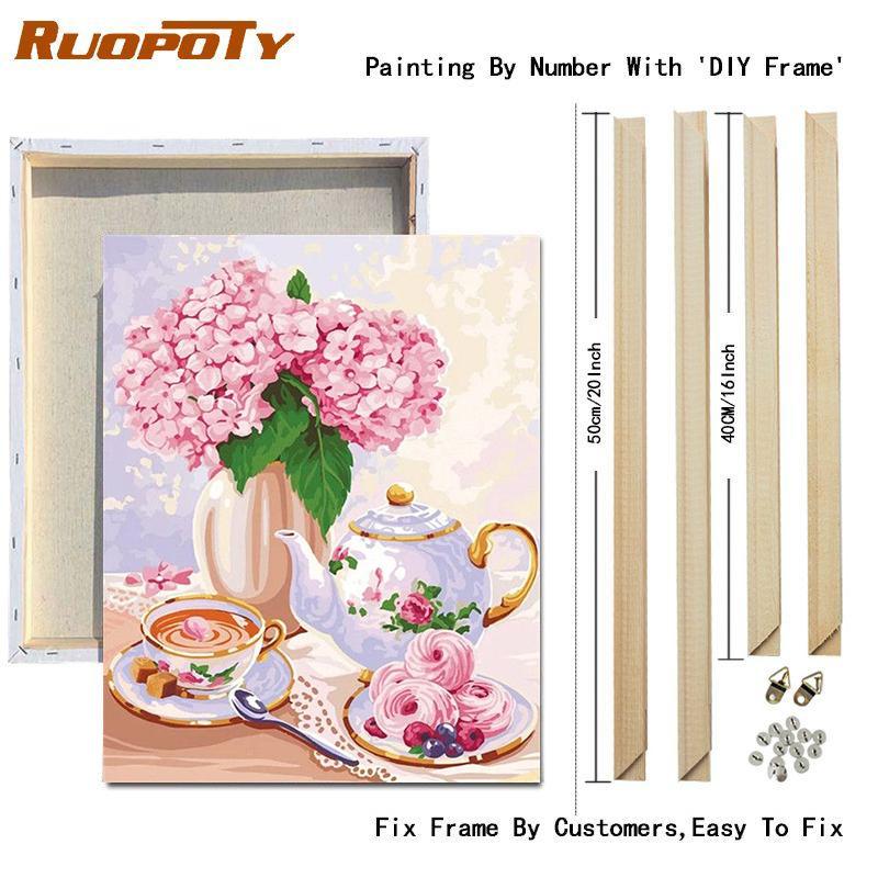 RUOPOTY Oil Painting By Number Rose Drawing On Canvas DIY Coloring By Numbers Flower Kits Acrylic Unique Gifts