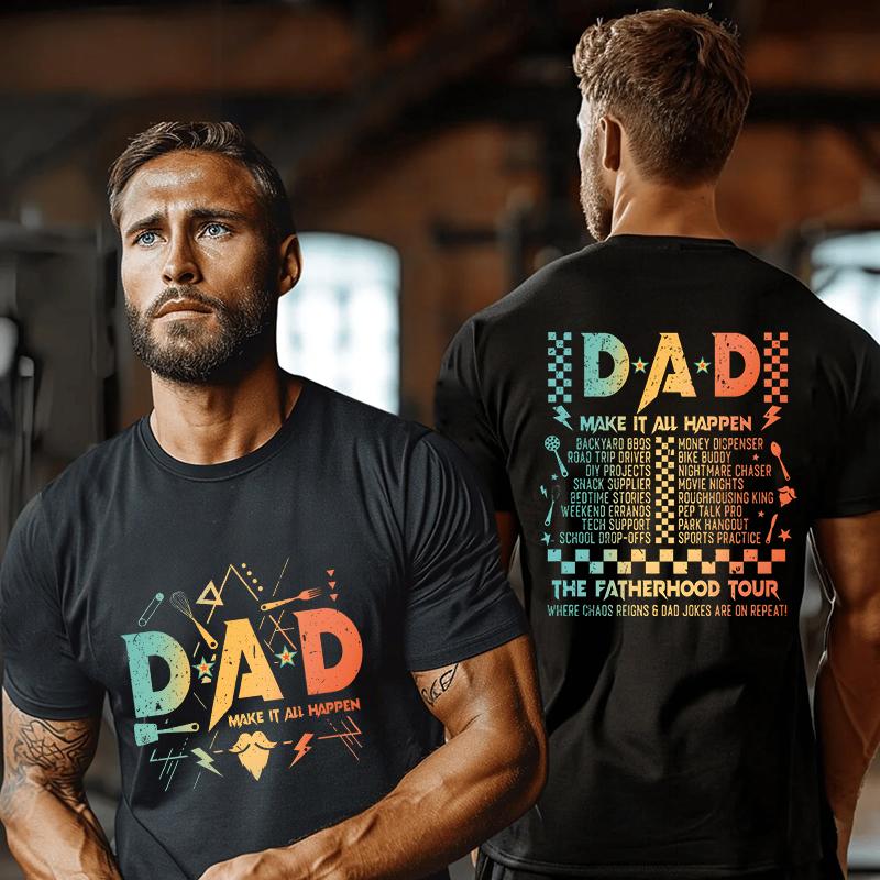 

DAD Make It All Happen Double Sided T-Shirt for Men Retro Tool Graphic Tees Casual Short Sleeve Tops Funny Gift for Father s Day S разноцветный