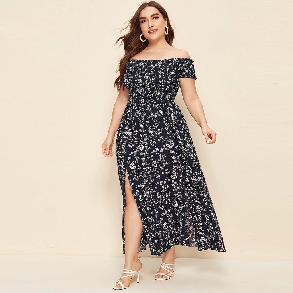 Donna Plus Size Plus Off Spalla Shirred Corpce Split Coscia Ditsy Abito  floreale acquista in modo economico — spedizione gratuita, recensioni reali  con foto — Joom