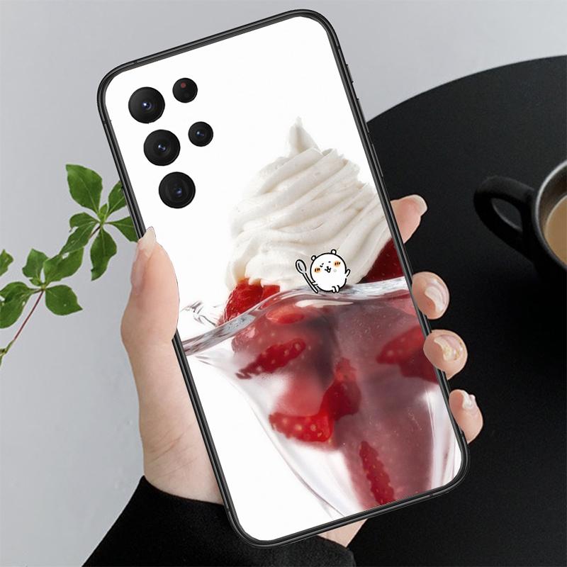 Phone Case For Samsung A17 A55 A16 A56 A35 A15 A53 A54 A33 A34 A25 A05S A52 A52S A07 A26 A06 Strawberry Cat Cartoon