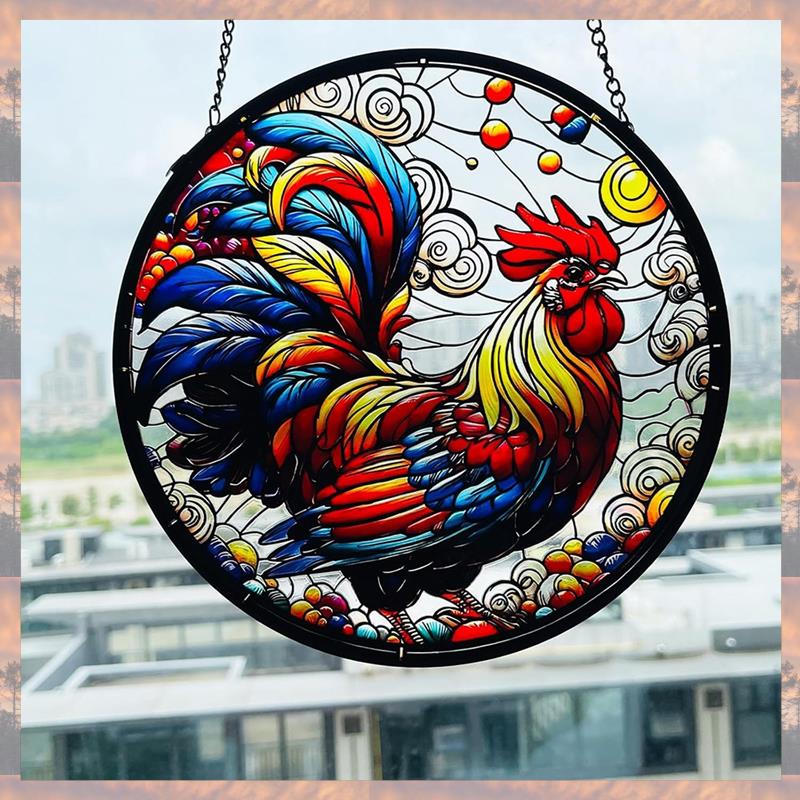 2025 Trend Rooster Acrylic Window Hangings 7.87" Rooster Sun Catcher Stained Glass Window Panels  For Home Garden Ornament