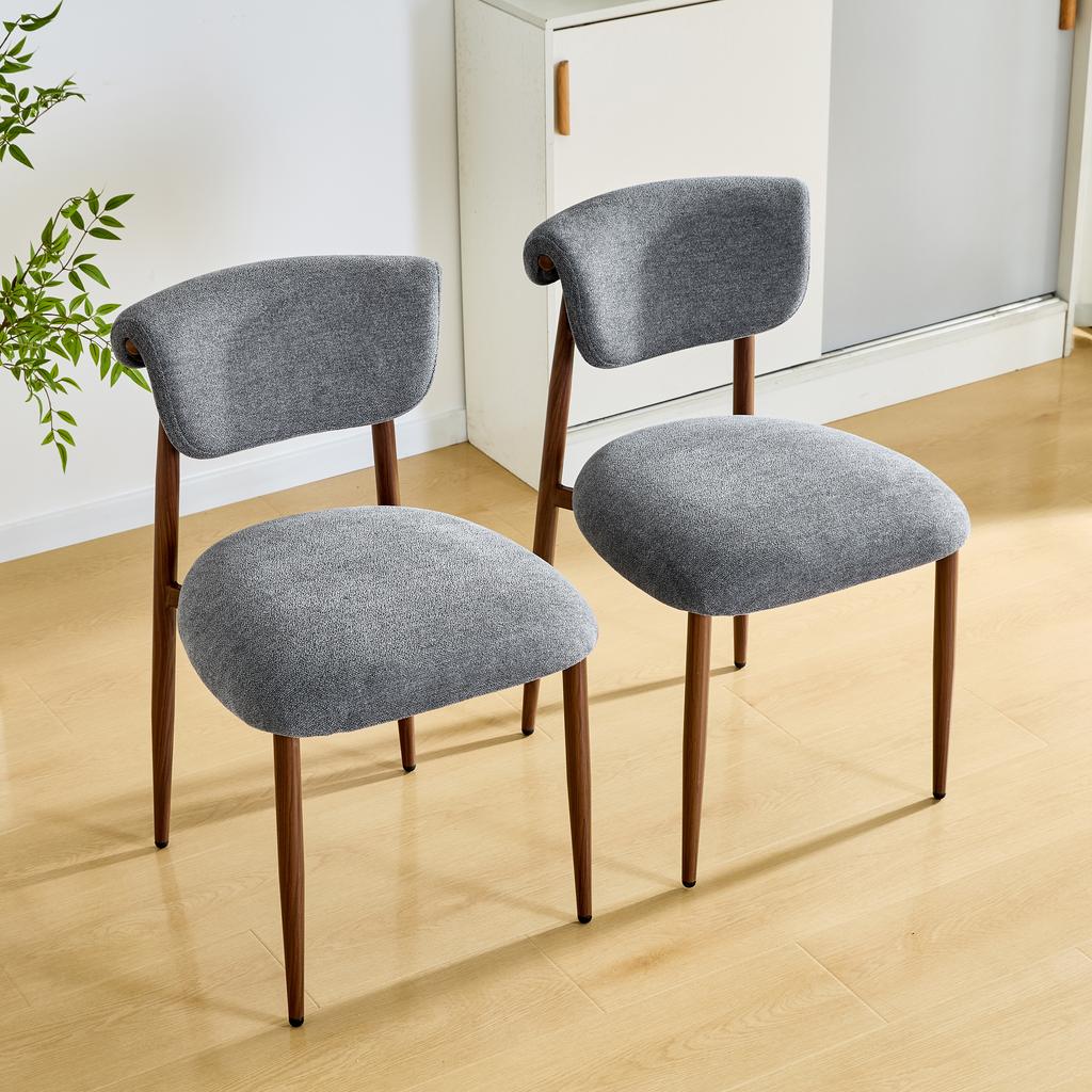 Dining Table Chair Set made of Bed Linen (2 Pieces), Upholstered Kitchen Chair without Armrests, Modern Dining Chair with Curved Backrests