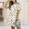 Women Plus Size White Off Shoulder Short Sleeve Tie Cuff Printed A Line Dress