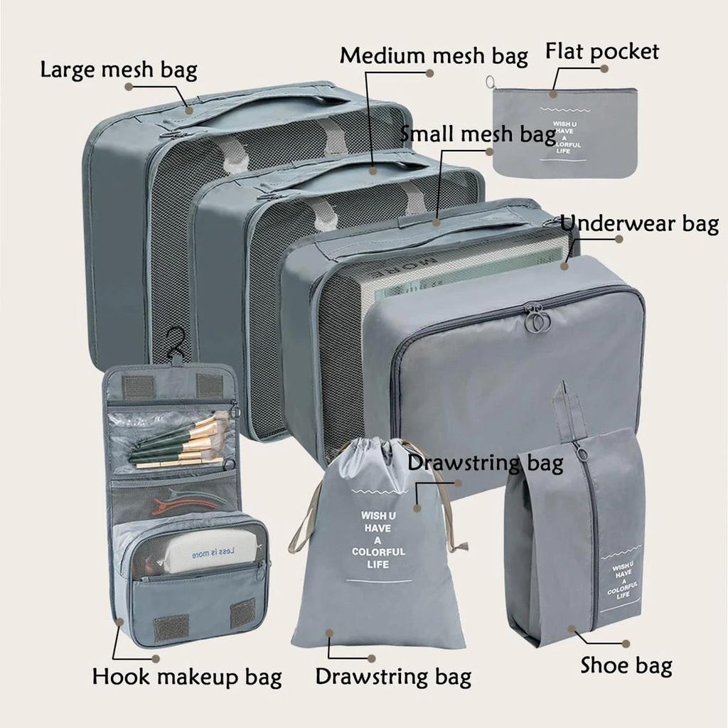 8pcs Travel Storage Bag Suitcase Storage Luggage Clothes Sorting Organizer Set Portable Wardrobe Luggage Clothes Shoe Pouch