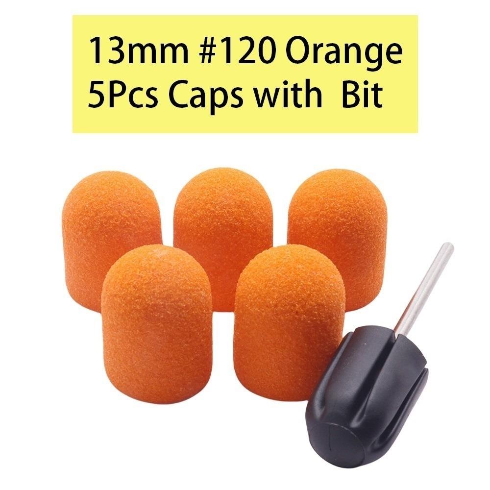 

5Pcs Set Orange White Nail Drill Bits 13mm Size Sanding Caps Nail Polisher Pedicure Treatment Orange-120Grit