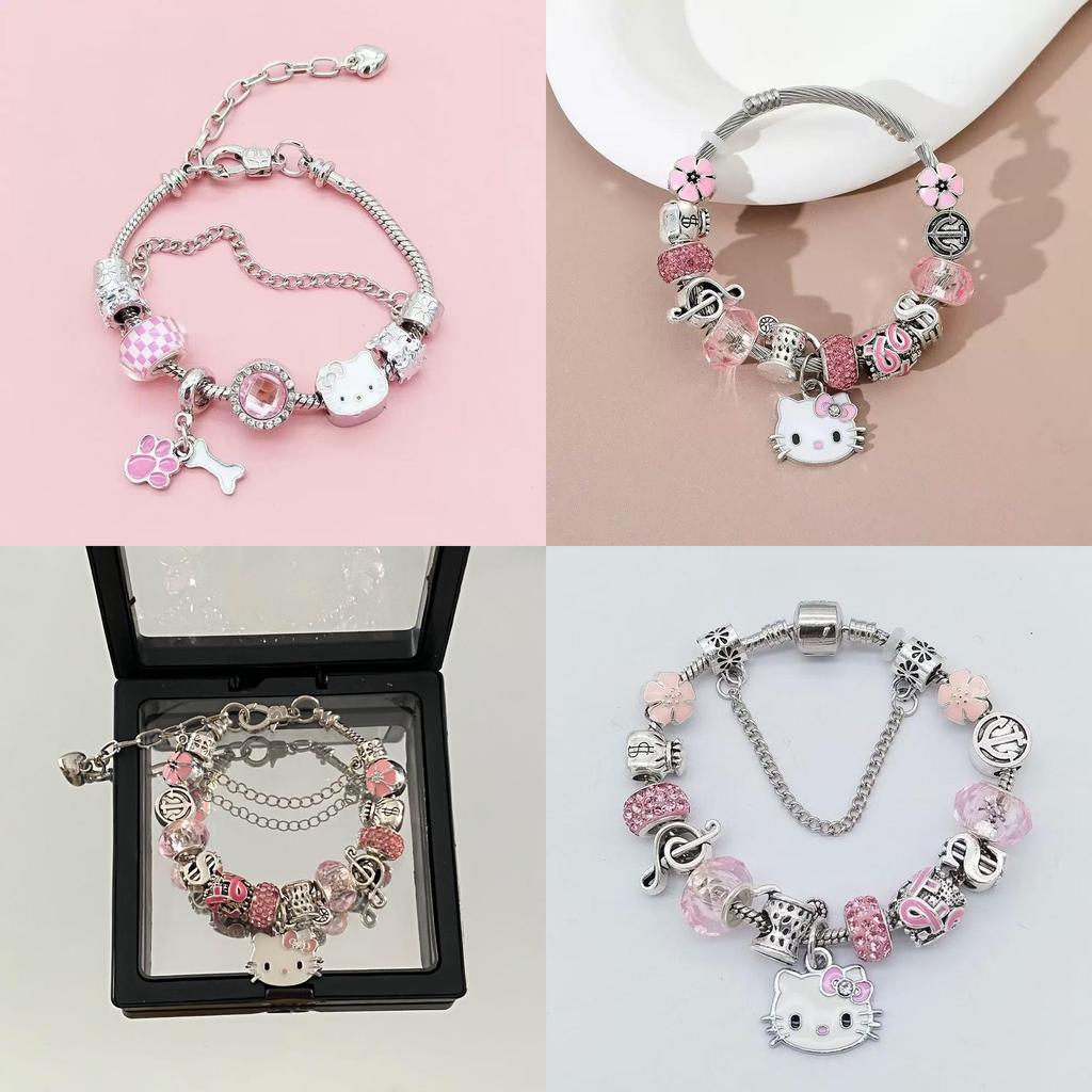 Braccialetto con Perline a Forma di Cuore Hello Kitty con Cristalli Scintillanti per Donne e Ragazze