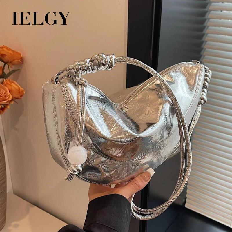 IELGY Silver Lightweight Exquisite All-Match Soft Leather Dumpling Bag Shoulder Messenger Bag