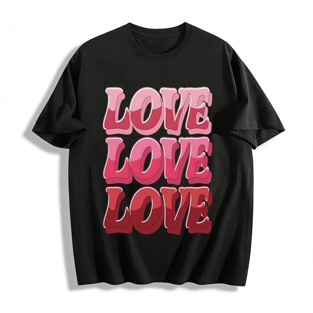 

Gradient LOVE Letter Print Casual T-Shirt Unisex Simple Versatile Top Pure cotton T-shirt XXS