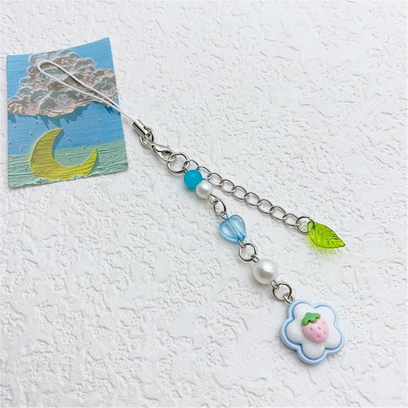 Elegant Acrylic Bead Phone Chain Phone Charm Pendant Portable Keychain Flower and Heart Leaves for Women's Fashion