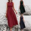 Women Sleeveless Knot Front Maxi Dress Solid Color Casual Elegant Summer Dress