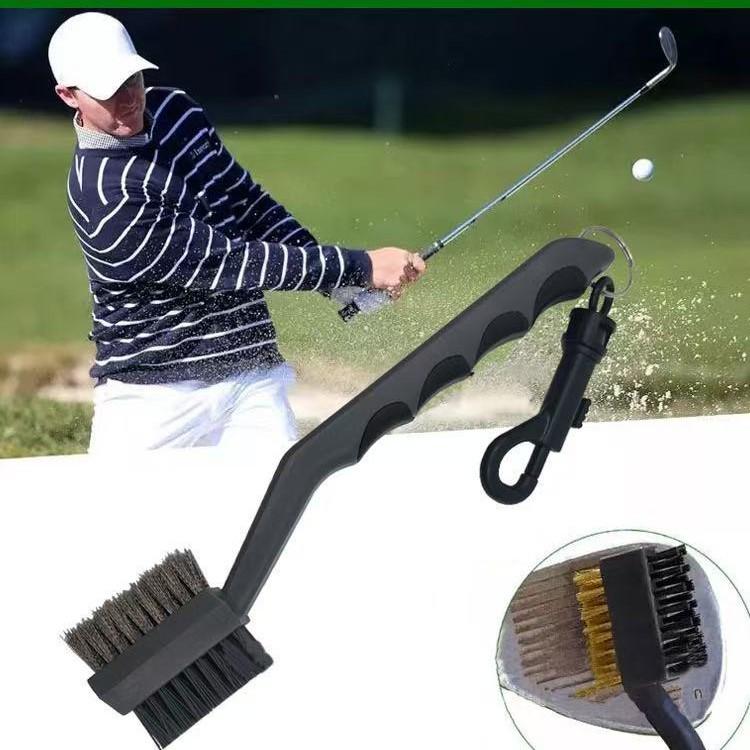 Golf Club and Ball Cleaning Brush with Double-Sided Nylon and Steel Bristles
