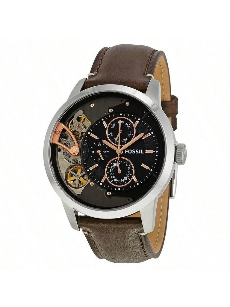 Fossil Men's Quartz Leather Three-Hand Watch with Stainless Steel Case and Scratch-Resistant Glass ME1163