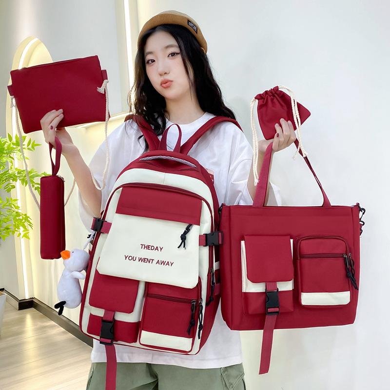 High-value Five-piece Class Schoolbag, Female Simple Backpack, Male Primary School Junior High School Large-capacity Backpack