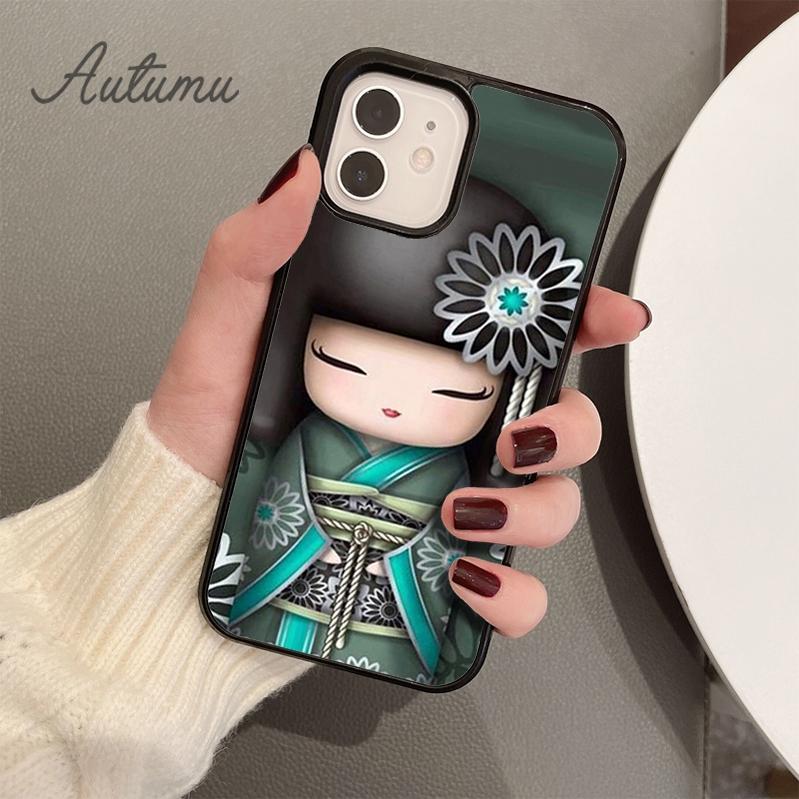 Kawaii Kokeshi Phone Case for iPhone 11 12 13 14 Pro Max Mini X XR XS SE 2020 SE 6S 7 8 Plus Samsung Galaxy S21 S22 Cover Shell