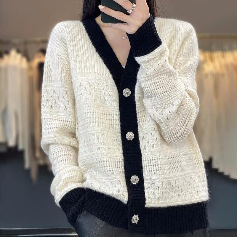 

Новый вязаный кардиган с V-образным вырезом на осень и зиму, повседневный свитер-жакет с длинными рукавами для женщин 3XL чёрный