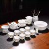 Goat Jade Tea Set Kung Fu Set Chinese Light Luxury Tea Calendars Teacups Office White Porcelain Teapot Covered Bowl Set