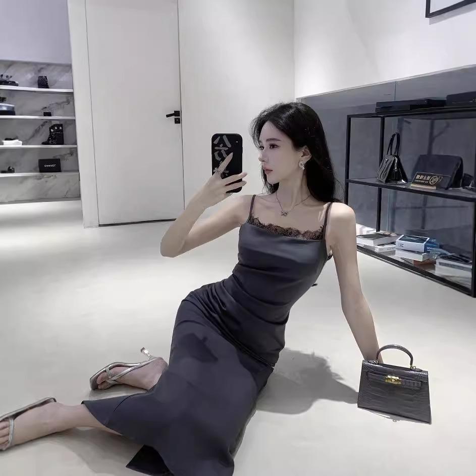 Suspender skirt new women's high-end temperament socialite sexy waist and thin backless hip-wrapped dress