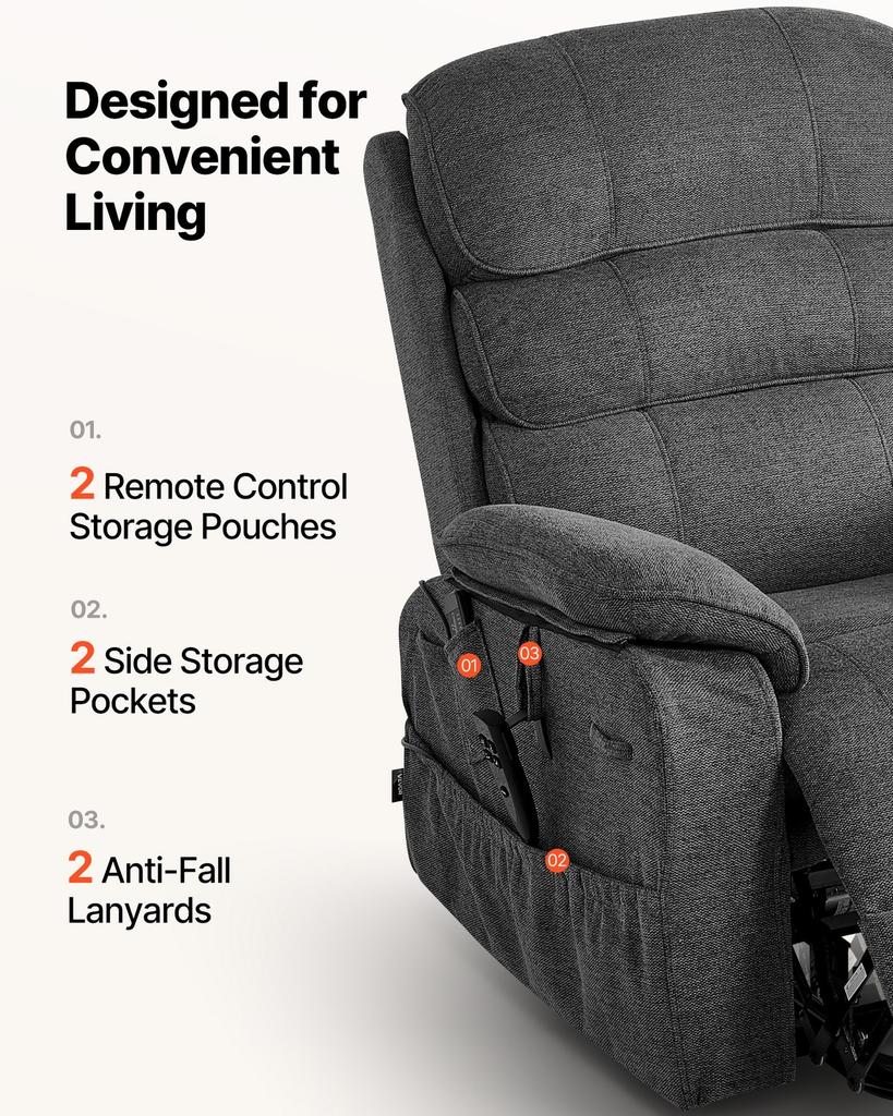 Power Lift Recliner Chair, Dual Motor, Medium Electric Lift Chair with Heat and Massage for Elderly, Infinite Position Adjustment, Chenille Fabric,