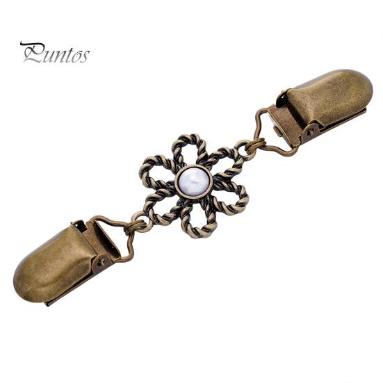 Clothing Embellishments Hollow Flower Cardigan Sweater Clip, Vintage Women Clip with Fasteners Faux Pearl, Cincher for Dress Shawl Pants Scarves
