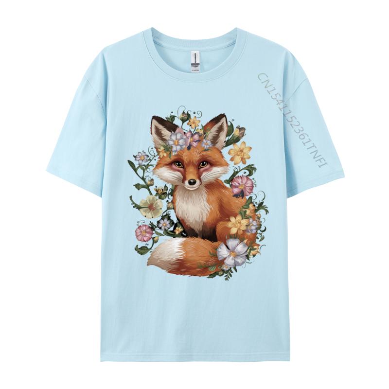 Cute Fox Cottagecore Floral Aesthetic Girls T-Shirts Men T Shirt Funny Vintage Tee Shirt Fast Shipping