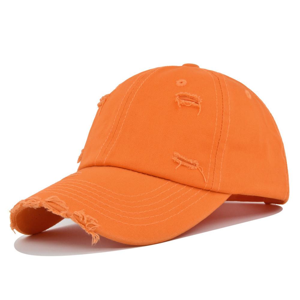 

Curved Sun Hat Brim Hat Made Old Cap With Holes Baseball Cap High Quality Cotton Orange