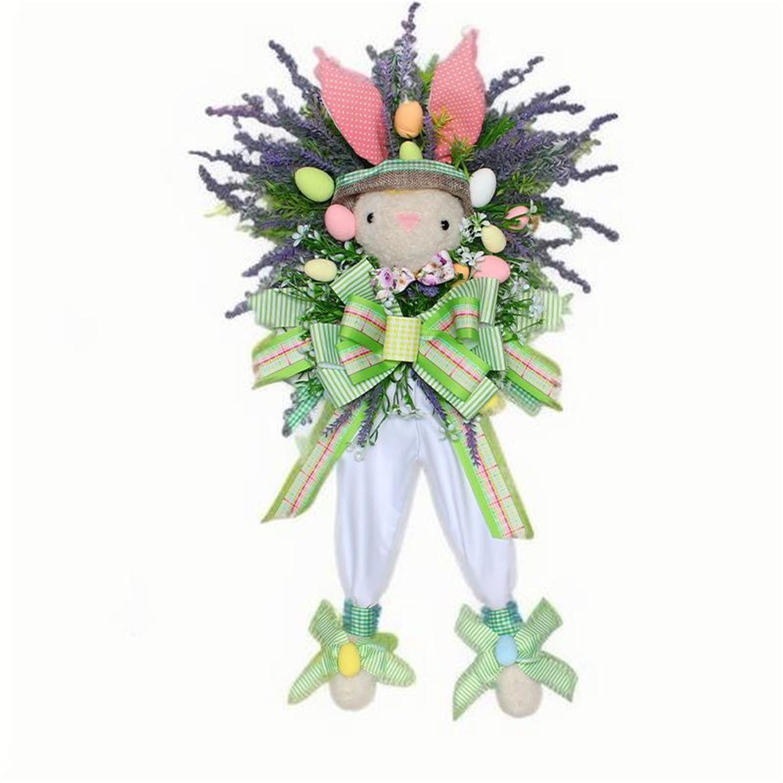 Easter Wreath Front Door Rabbit Wreath Decoration Easter Decor Garland False Flower Xmas Cottage Farmhouse Cat Ornament Memorial One Size белый