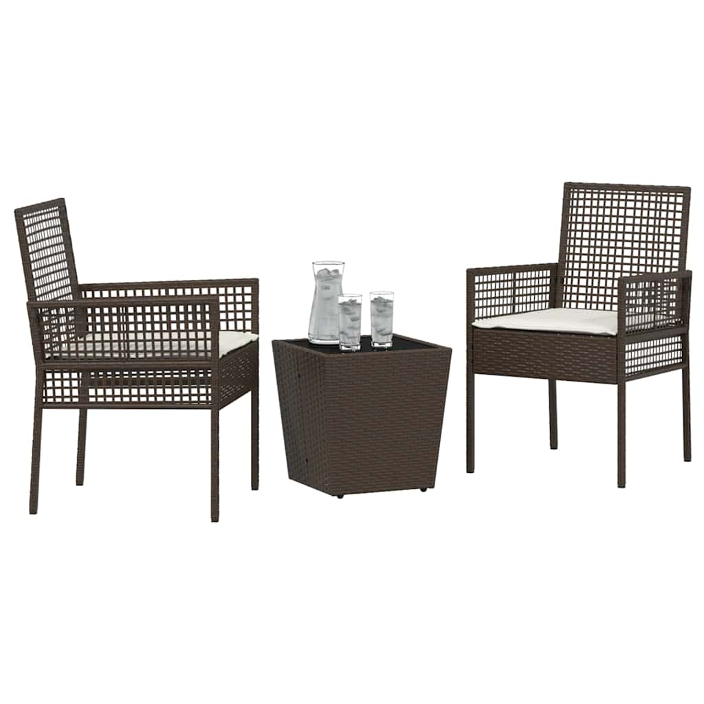 Garden Bistro Set 3 Pcs Brown Poly Rattan