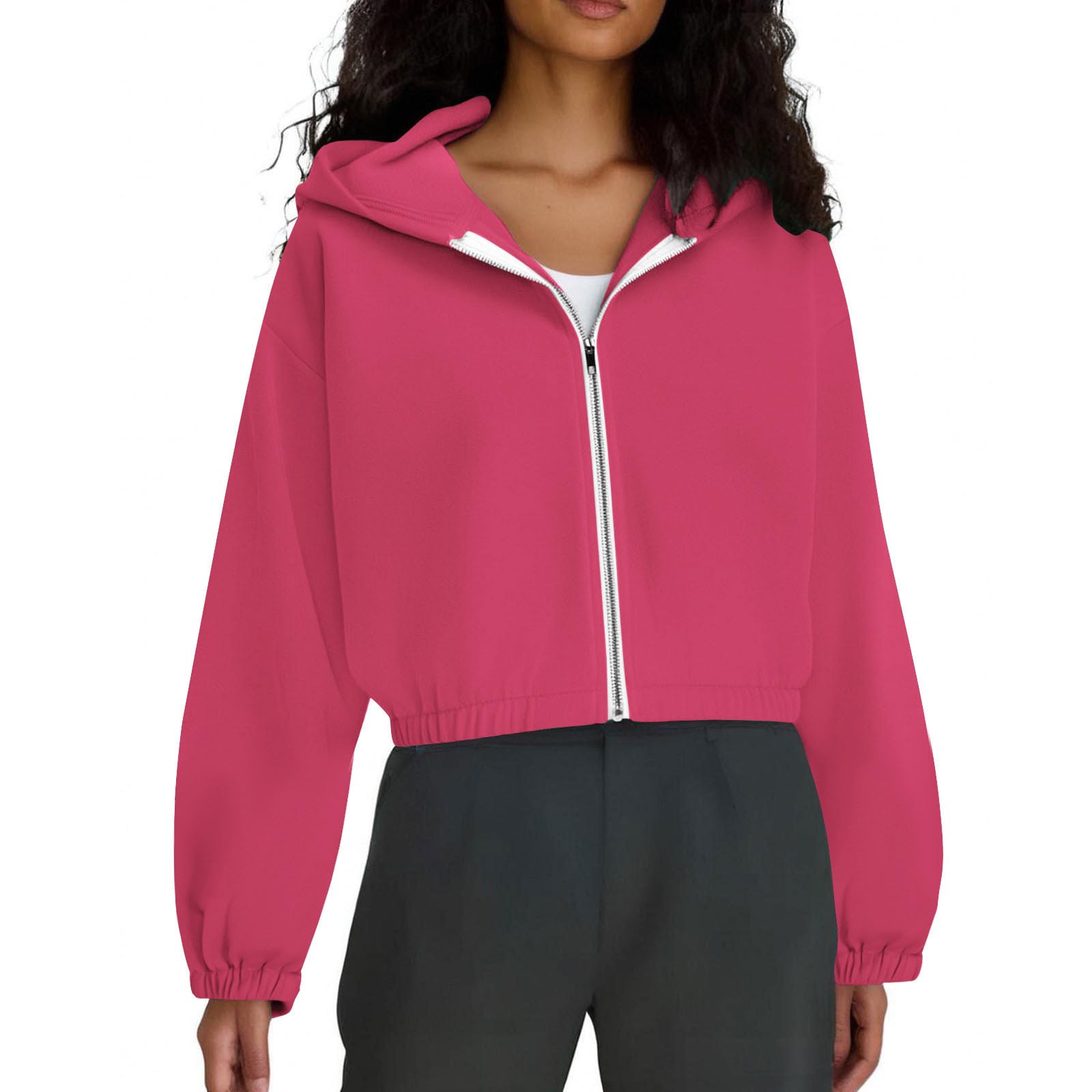 

Женская модная однотонная куртка с капюшоном, короткой длины, на молнии, толстовка, верхняя одежда M