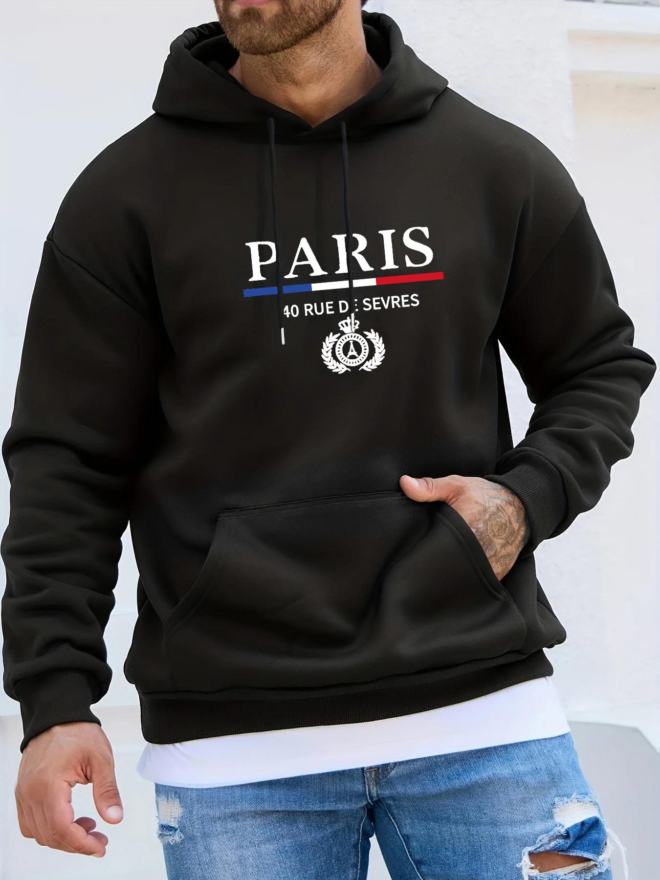 

Men s Autumn Winter Long Sleeved Sweater PARIS Hooded Sports Brand Hooded Sweater Sports Cotton Fleece Men Pullovers Hip Hop 3XL